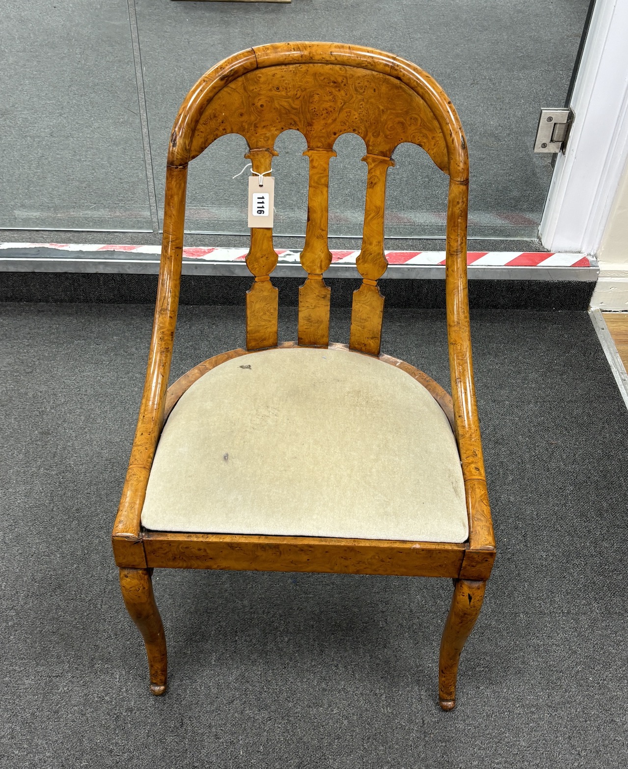 A Biedermeier style maple salon chair, width 47cm, depth 39cm, height 80cm